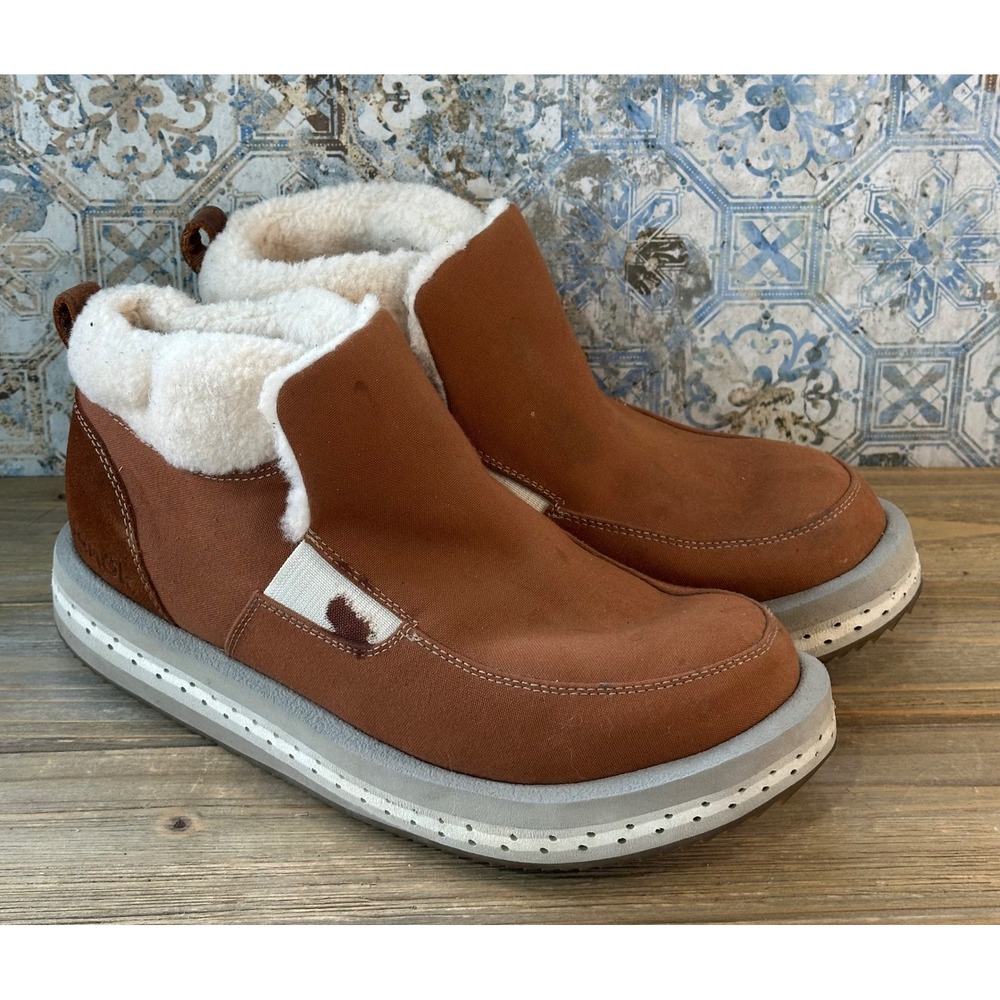 Sanuk Cozy Vibe Low Faux Shearling Boots Slippers cozy Womens 9 Brown